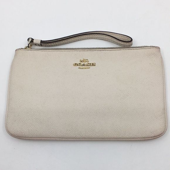 Coach Saffiano Cream Leather Wristlet F57465